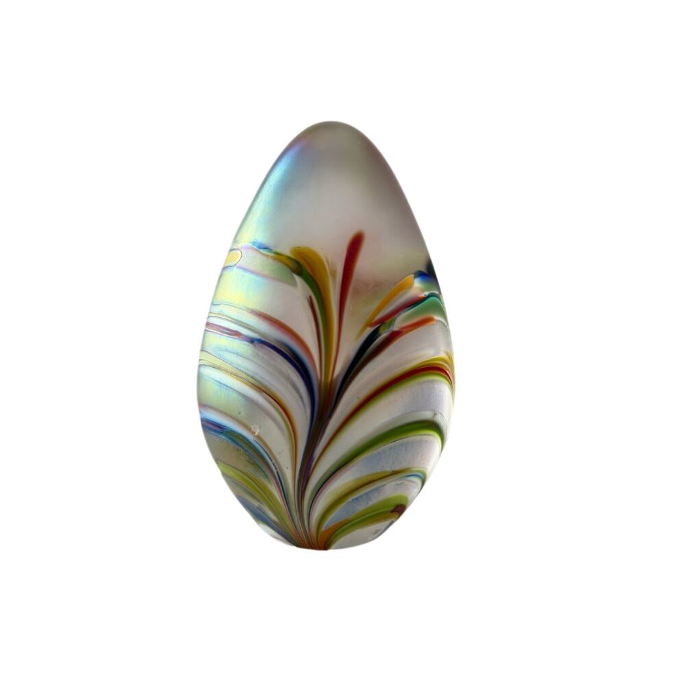 Vintage Glass Eye Studio (GES) 2003 Iridescent Egg Glass Paperweight Excellent